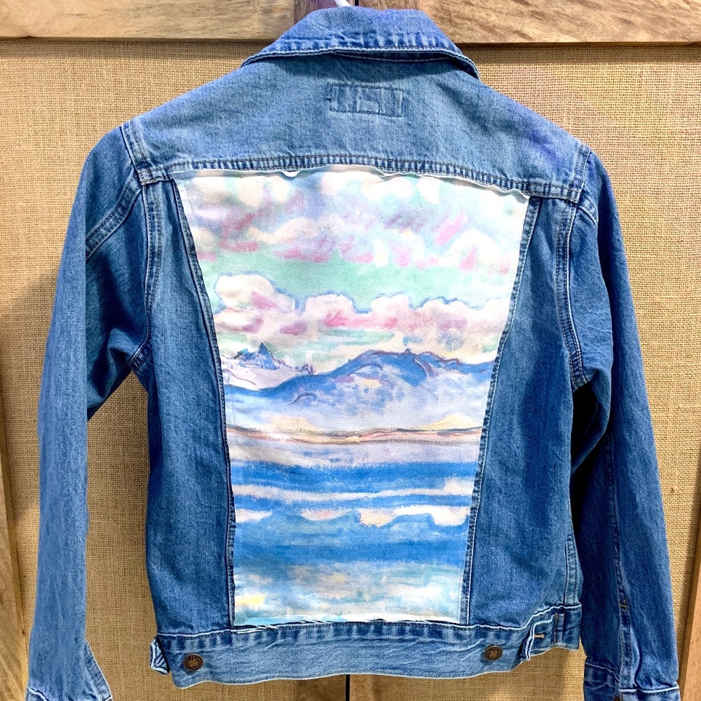 Lucky Brand Jean Jacket with Faux Suede Painting